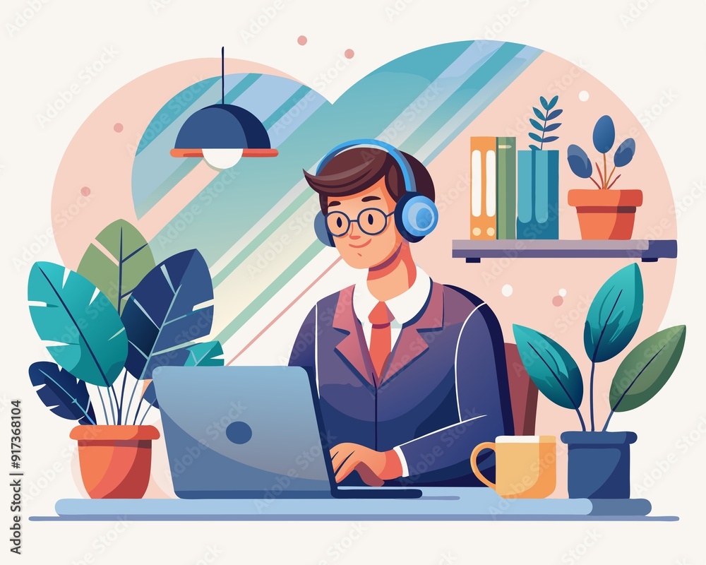 A Modern Vector Illustration of Remote Productivity customer helpline A Modern Vector Illustration of Remote Productivity customer helpline