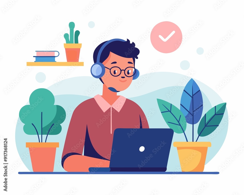A Modern Vector Illustration of Remote Productivity customer helpline A Modern Vector Illustration of Remote Productivity customer helpline