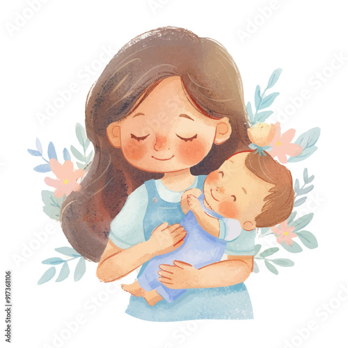 cute woman hugging a baby 