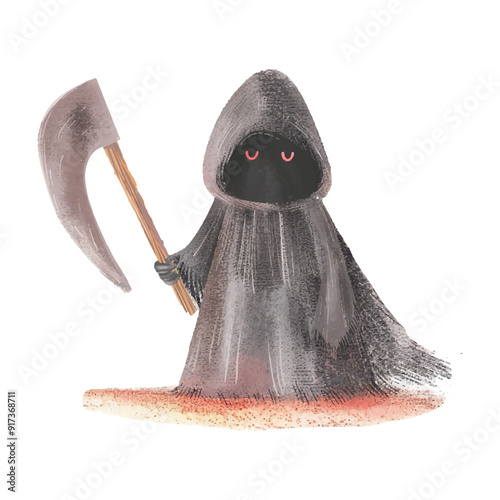 grim reaper white background watercolor 