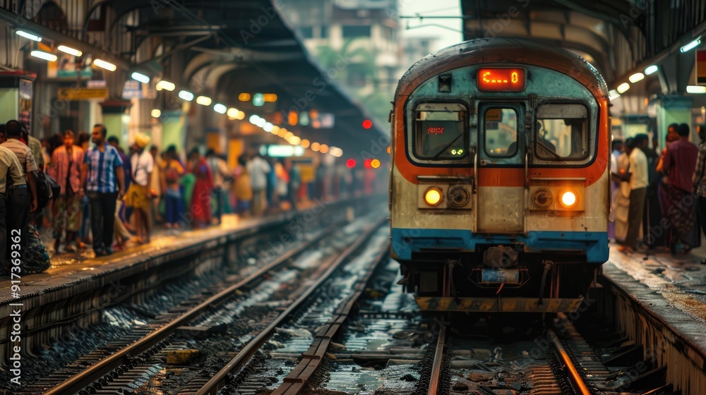A crowded train platform in India, with people waiting for the train to arrive A crowded train platform in India, with people waiting for the train to arrive