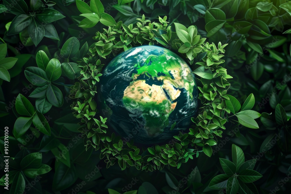 A series of interconnected green leaves forming the shape of planet Earth, emphasizing the harmony between nature and the planet. A series of interconnected green leaves forming the shape of planet Earth, emphasizing the harmony between nature and the planet.