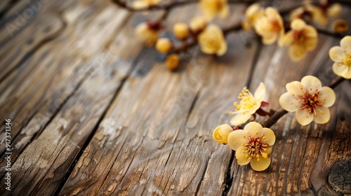 Delicate Spring Blossoms on Weathered Wood