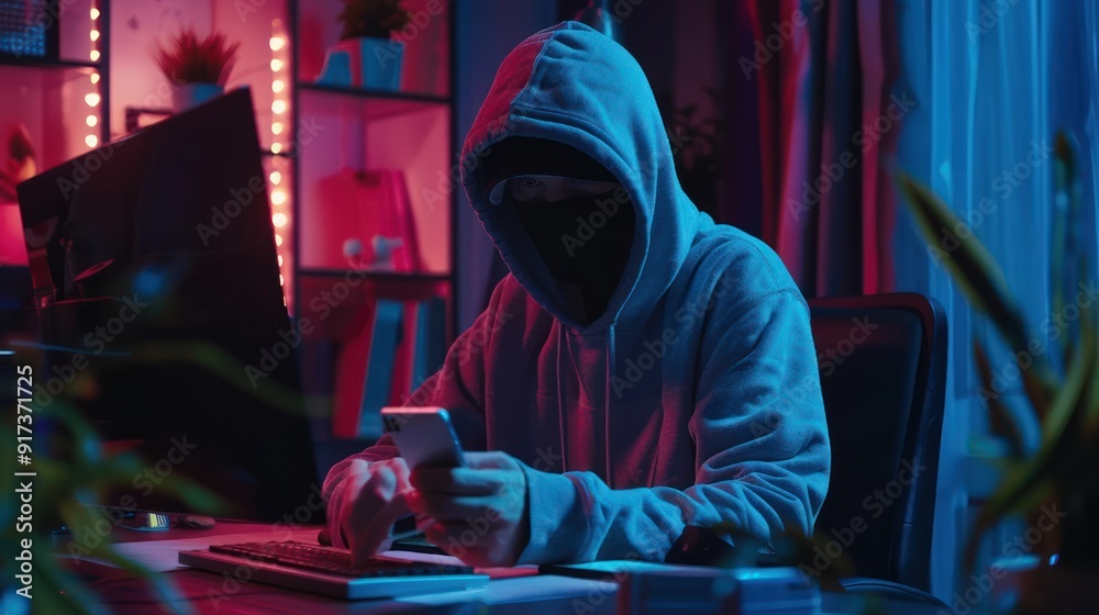 Masked Hacker Using a Smartphone Masked Hacker Using a Smartphone