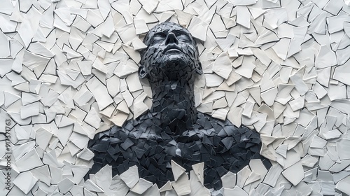 A figure in a fetal position surrounded by sharp, abstract shapes, representing the ceaseless persistence of pain and discomfort, [emotional turmoil, relentless discomfort].