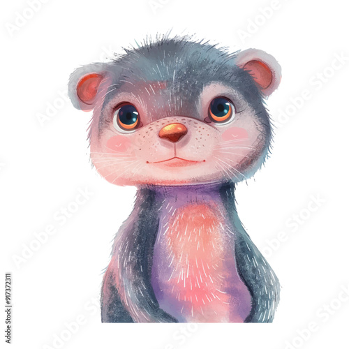watercolor of otter white background 