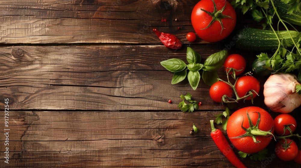 Fresh Vegetables on Wooden Table with Copy Space Fresh Vegetables on Wooden Table with Copy Space