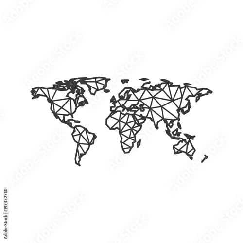 Geometric world map outlined in black with white background