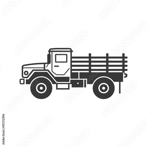 Flat Icon of a Black and White Pickup Truck