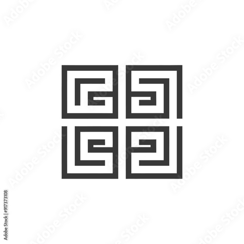 Four Interlocking Geometric Shapes with Inward Curves