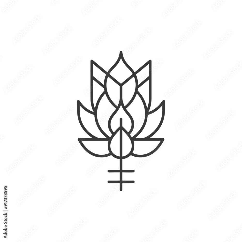 Geometric Line Art Lotus Flower with Stem and Cross Geometric Line Art Lotus Flower with Stem and Cross