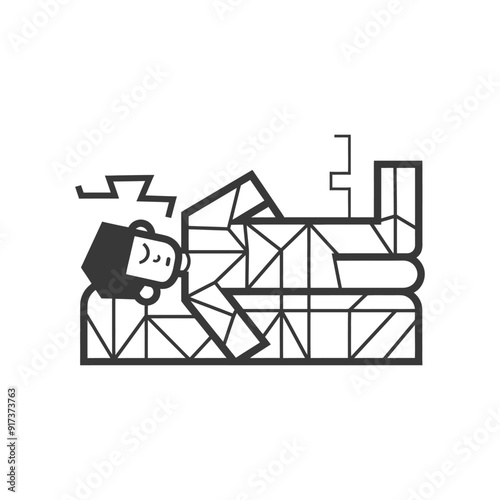 Geometric Person Sleeping in Bed with Zzzs Above Head