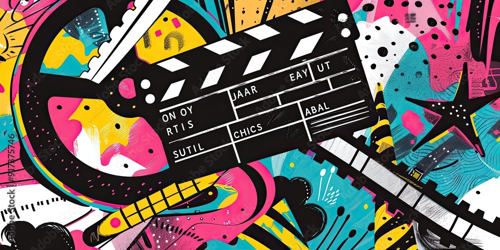 Obraz premium Colorful abstract film clapperboard design.