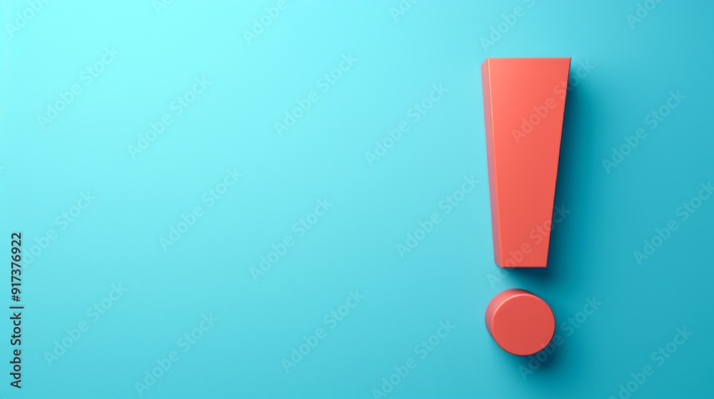 Minimalist 3D Red Exclamation Mark on Light Blue Background with Ample Copy Space for Text Minimalist 3D Red Exclamation Mark on Light Blue Background with Ample Copy Space for Text