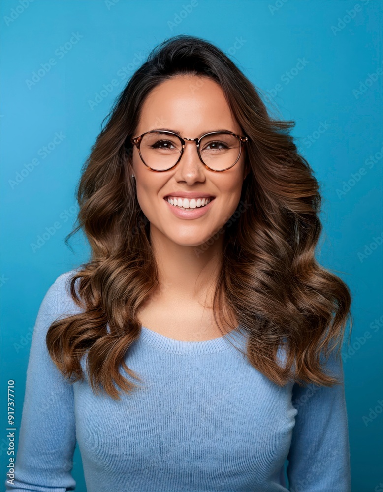 Obraz premium A woman wearing glasses and a smile on her face