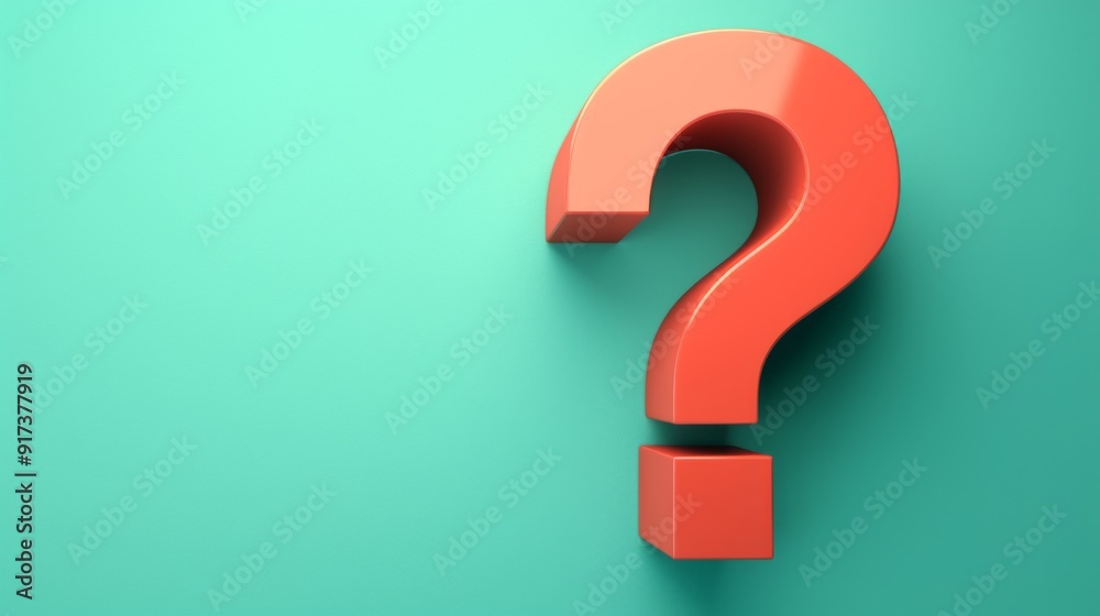 Minimalist 3D Red Question Mark on Light Blue Background with Large Empty Copy Space for Text Minimalist 3D Red Question Mark on Light Blue Background with Large Empty Copy Space for Text
