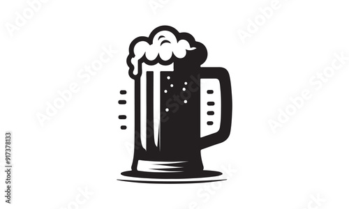 beer mug, Glass mug of beer, Big mug of beer with foam and bubbles. Hand drawn vector illustration isolated on white background.