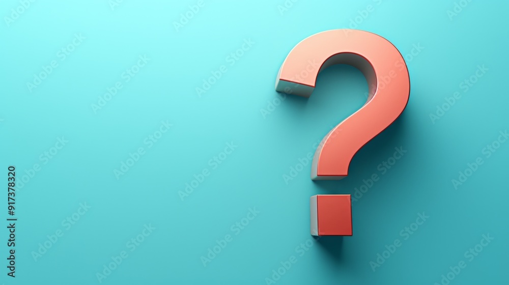 Minimalist 3D Red Question Mark on Light Blue Background with Large Empty Copy Space for Text Minimalist 3D Red Question Mark on Light Blue Background with Large Empty Copy Space for Text