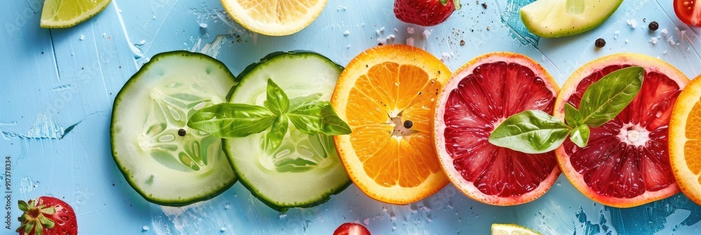 Slices of vegetables and fruits on a plate Slices of vegetables and fruits on a plate
