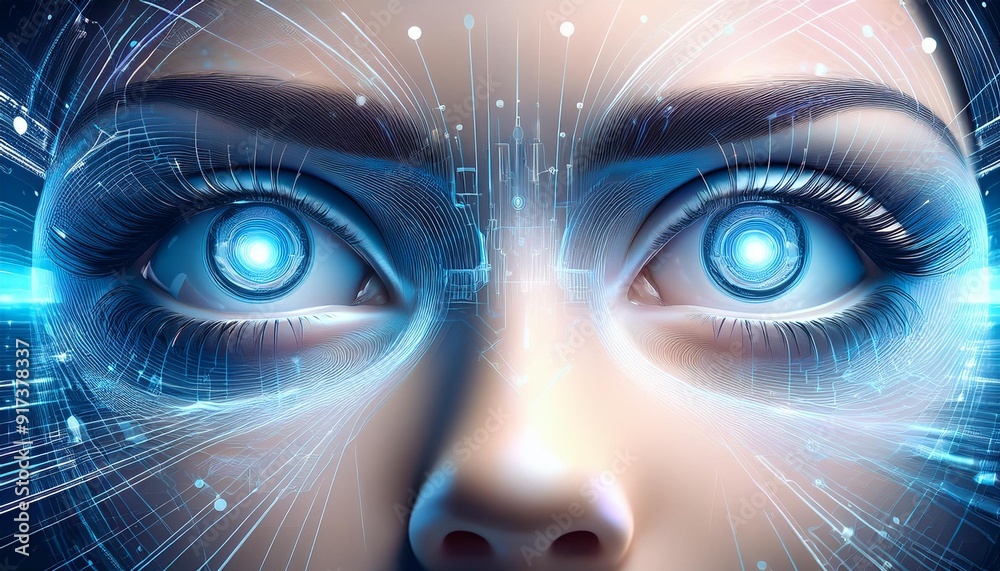 Augmented Reality conceptual illustration Eyes with holographic elements or heads-up displays, representing futuristic technology or augmented reality Augmented Reality conceptual illustration Eyes with holographic elements or heads-up displays, representing futuristic technology or augmented reality