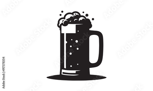 beer mug, Glass mug of beer, Big mug of beer with foam and bubbles. Hand drawn vector illustration isolated on white background.