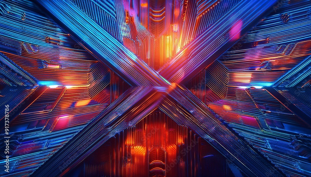 Intricate geometric pattern with bold lines and vibrant hues, ideal for tech content. Intricate geometric pattern with bold lines and vibrant hues, ideal for tech content.