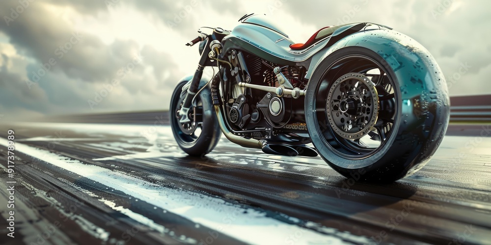 Fototapeta premium A green custom motorcycle on a racetrack.