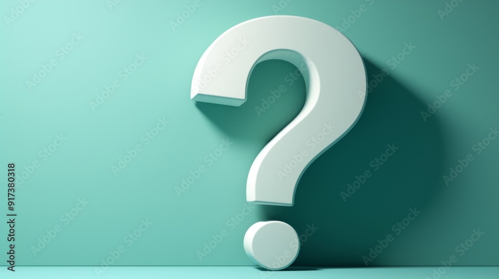 Minimalist 3D White Question Mark on Light Green Background with Ample Copy Space for Text
Minimalist 3D White Question Mark on Light Green Background with Ample Copy Space for Text