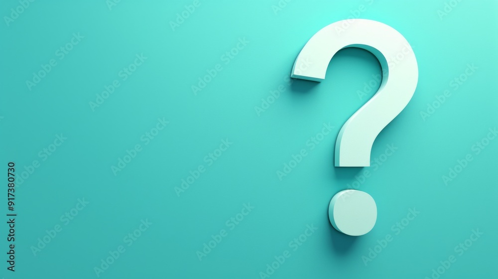 Minimalist 3D White Question Mark on Light Green Background with Ample Copy Space for Text
Minimalist 3D White Question Mark on Light Green Background with Ample Copy Space for Text