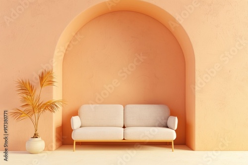 A pink-toned archway and ambient lighting make for a cozy home decor wallpaper or calming background. Beautiful simple AI generated image in 4K, unique. photo