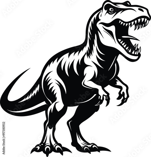 T-Rex Dinosaur Vector Art, High-Quality Line Art Illustration, Black & White, 8K High Resolution, No Background, Silhouette Illustration for CNC, Laser Engraving Design on White Background