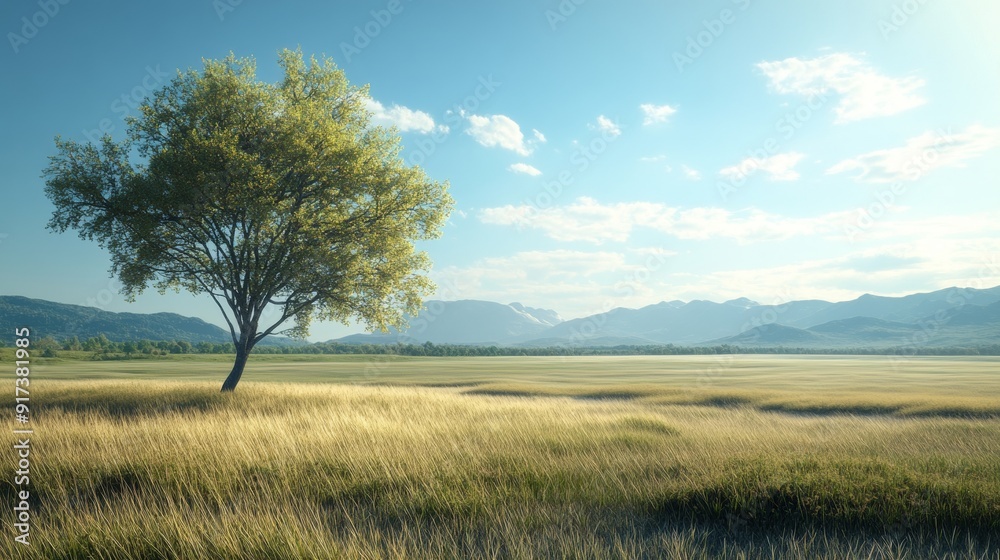 A tree stands in a field of tall grass A tree stands in a field of tall grass