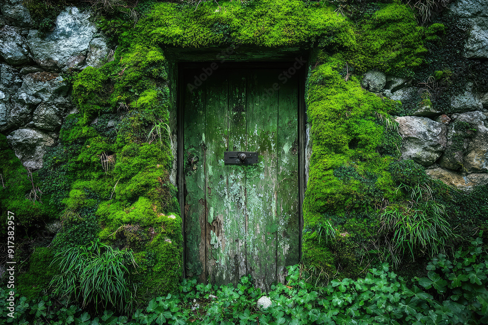 A weathered green door, hidden in the heart of a stone wall, shrouded in vibrant moss and encased in mystery, waiting to reveal its secrets. A weathered green door, hidden in the heart of a stone wall, shrouded in vibrant moss and encased in mystery, waiting to reveal its secrets.