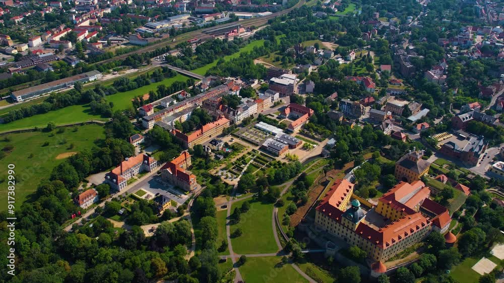 An Aerial panorama view around the old town of the city Zeitz on an early summer day in Germany. An Aerial panorama view around the old town of the city Zeitz on an early summer day in Germany.