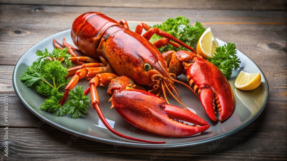 Close up of a fresh cooked lobster on a plate , seafood, dinner, gourmet, healthy, delicacy, shellfish, gourmet, plate Close up of a fresh cooked lobster on a plate , seafood, dinner, gourmet, healthy, delicacy, shellfish, gourmet, plate