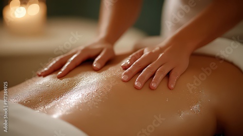 Wallpaper Mural close-up of a professional massage therapist hands working on a clients back, showcasing the relaxation and therapeutic benefits of a massage. Torontodigital.ca