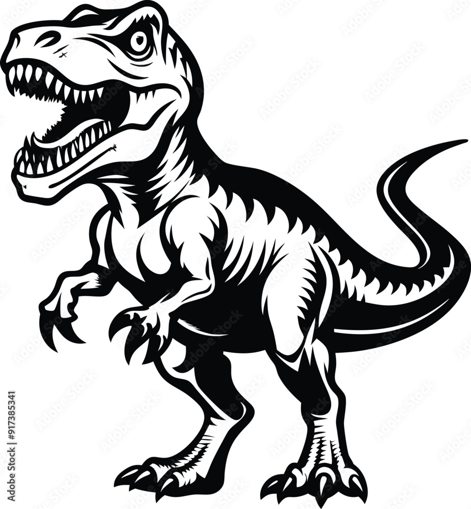 Fototapeta premium T-Rex Dinosaur Vector Art, High-Quality Line Art Illustration, Black & White, 8K High Resolution, No Background, Silhouette Illustration for CNC, Laser Engraving Design on White Background