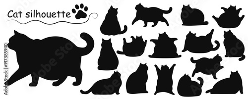 fat Cat silhouette set. Vector illustration