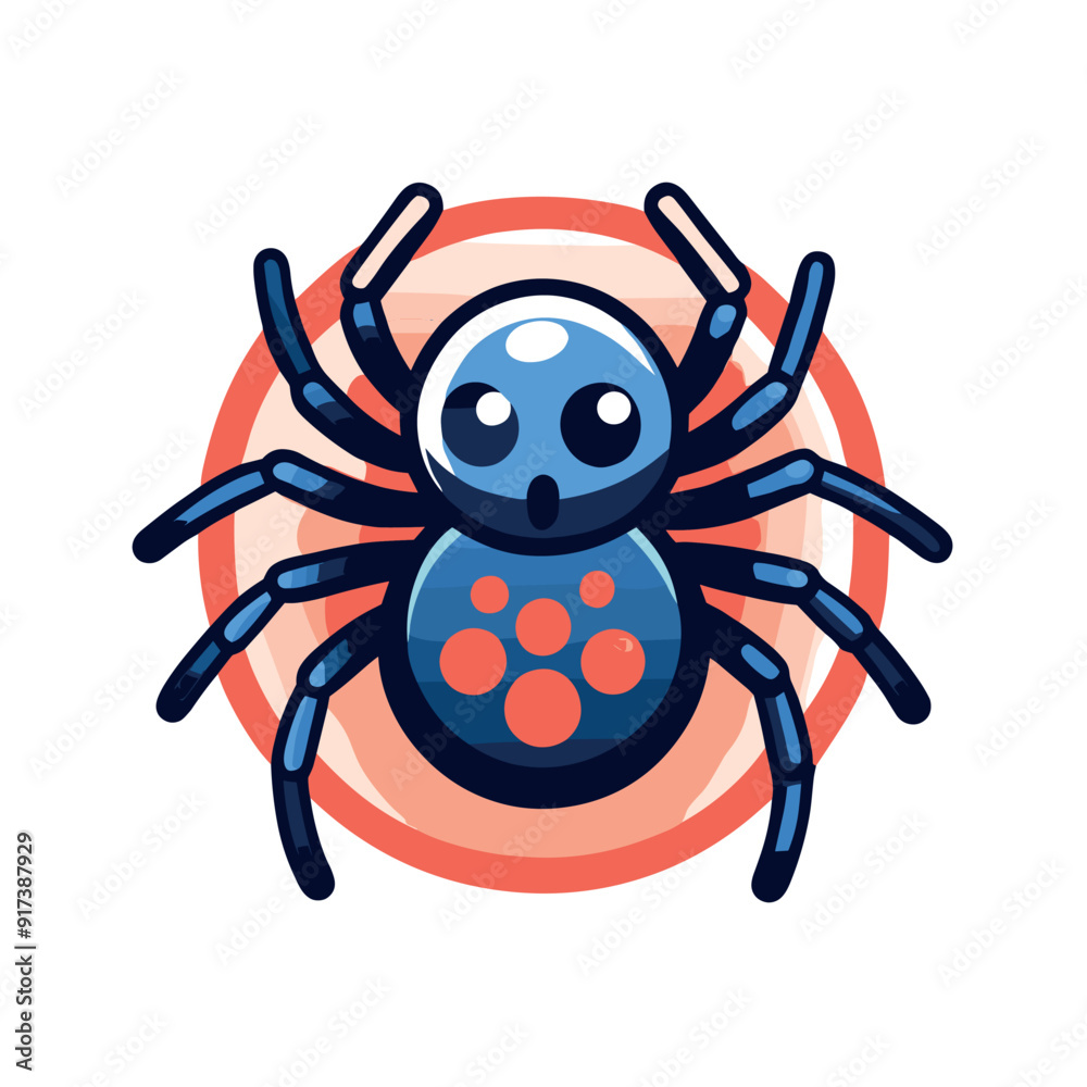 Cute cartoon spider illustration with blue and red design on circular background Cute cartoon spider illustration with blue and red design on circular background