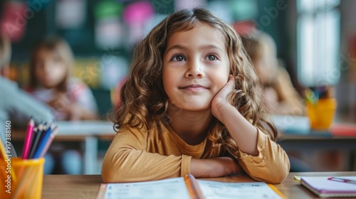 Inspiring Young Minds: Capturing the Focus of a Child Doing Class Work at School photo