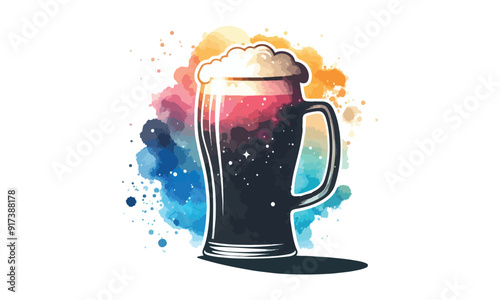 free drink, watercolor mugs of beer, alcohol drinks, hand drawn illustration, watercolor mugs of beer