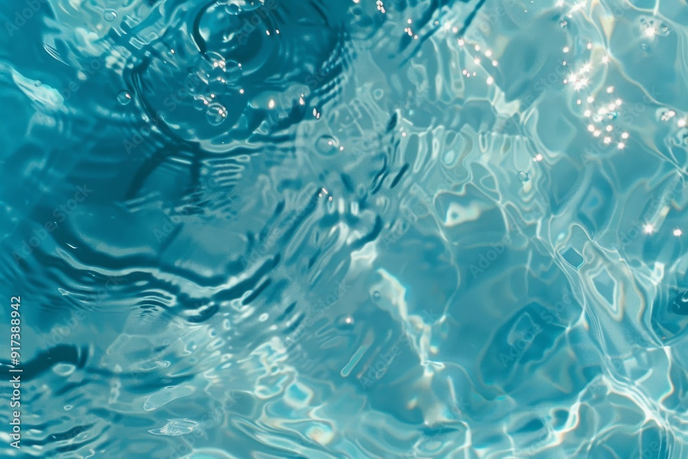Naklejka premium Crystal clear water with shimmering light reflections creates a calming, almost hypnotic visual, capturing the serene essence of tranquil aquatic environments.
