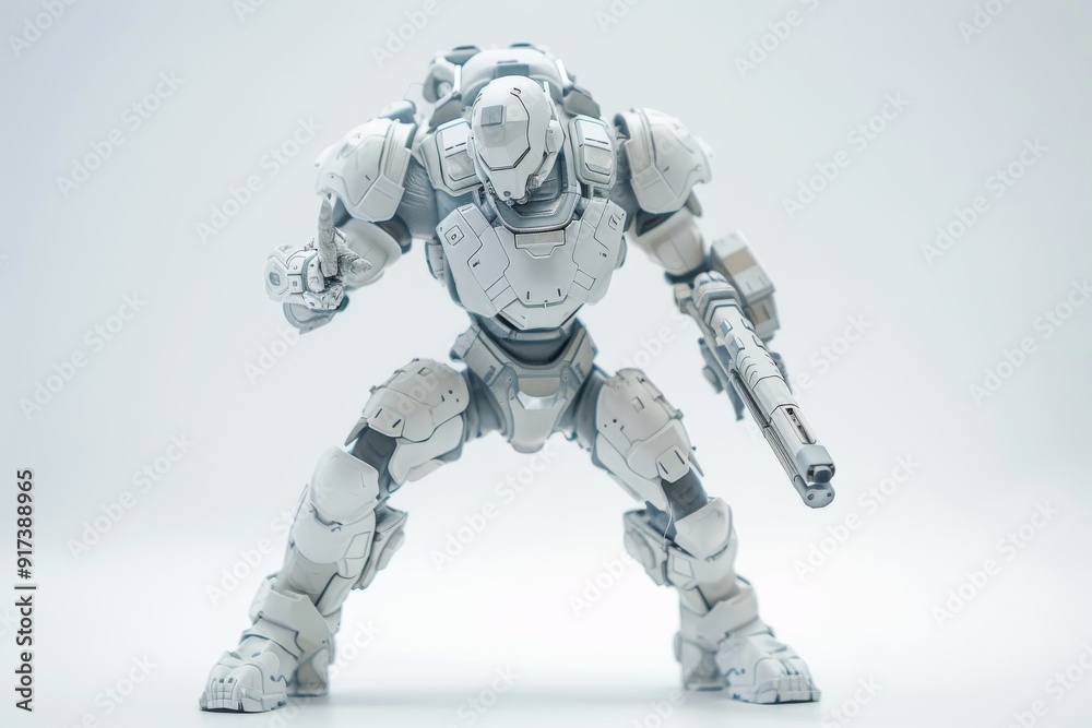 A futuristic robotic figure in an action pose, equipped with advanced weaponry, emanates a powerful and commanding presence. A futuristic robotic figure in an action pose, equipped with advanced weaponry, emanates a powerful and commanding presence.