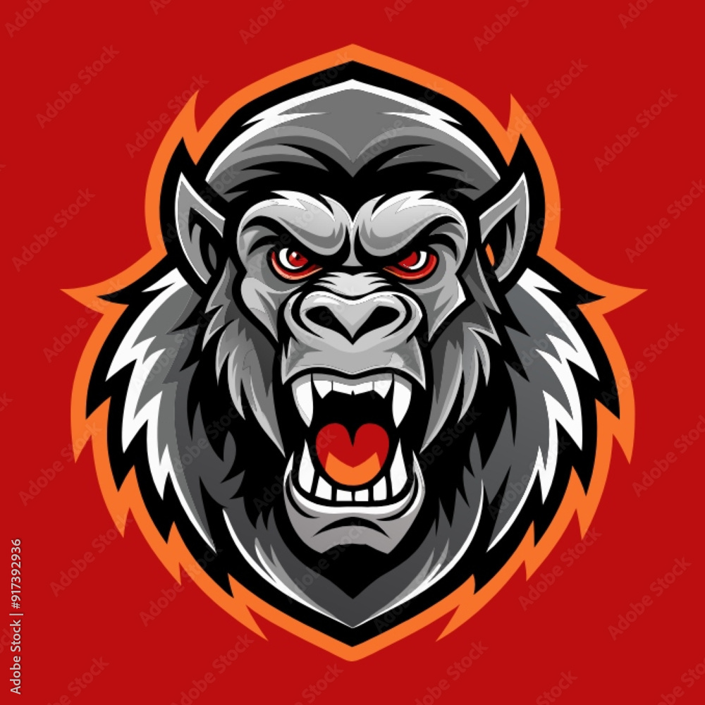 Fototapeta premium A gorilla head with a mouth full of sharp teeth Gorilla angry face mascot logo vector illustration