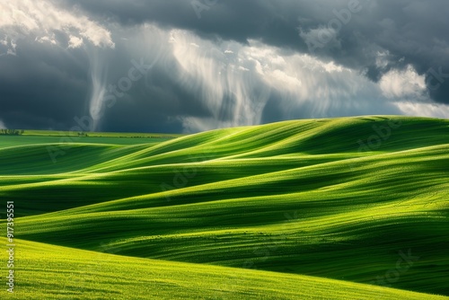 Combine harvester working on a wheat field - aerial view. Season of gathering crops. Drone flying over the field.. Beautiful simple AI generated image in 4K, unique.