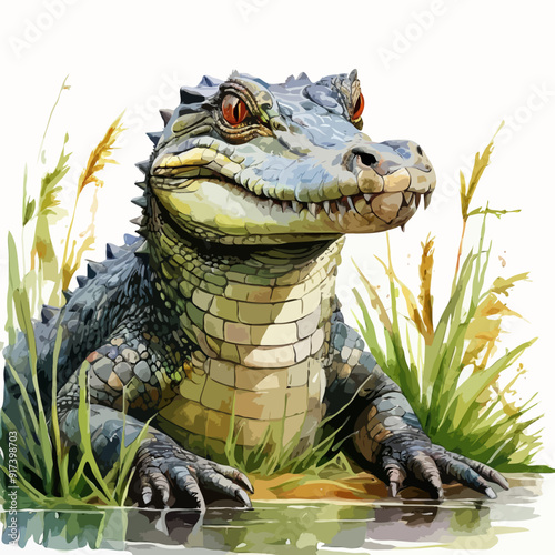 watercolor illustration of a crocodile isolated on white background vector 