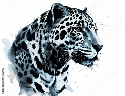 A majestic jaguar in rich golden and black tones prowling through the jungle, simple watercolor illustration isolated on a white background