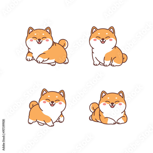 Cute shiba inu dog cartoon collection, vector illustration