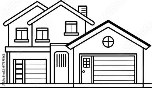 Black And White Line Drawing Of A House Exterior