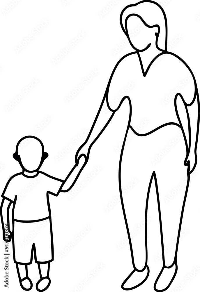 Outline of Mother and Child Holding Hands Illustration Outline of Mother and Child Holding Hands Illustration